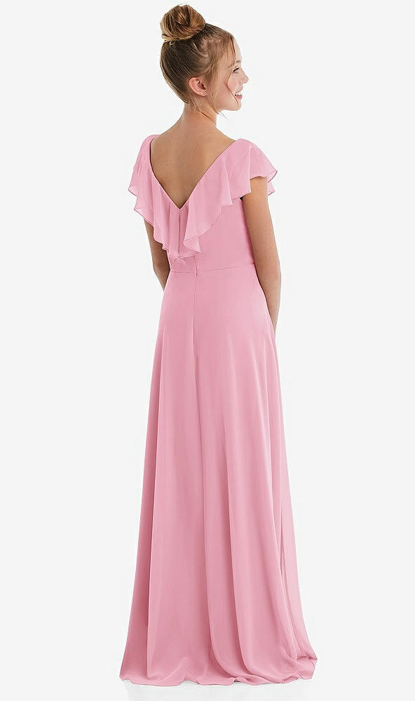 Back View - Peony Pink Cascading Ruffle Full Skirt Chiffon Junior Bridesmaid Dress