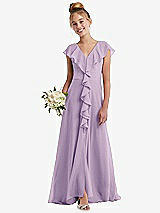 Front View Thumbnail - Pale Purple Cascading Ruffle Full Skirt Chiffon Junior Bridesmaid Dress
