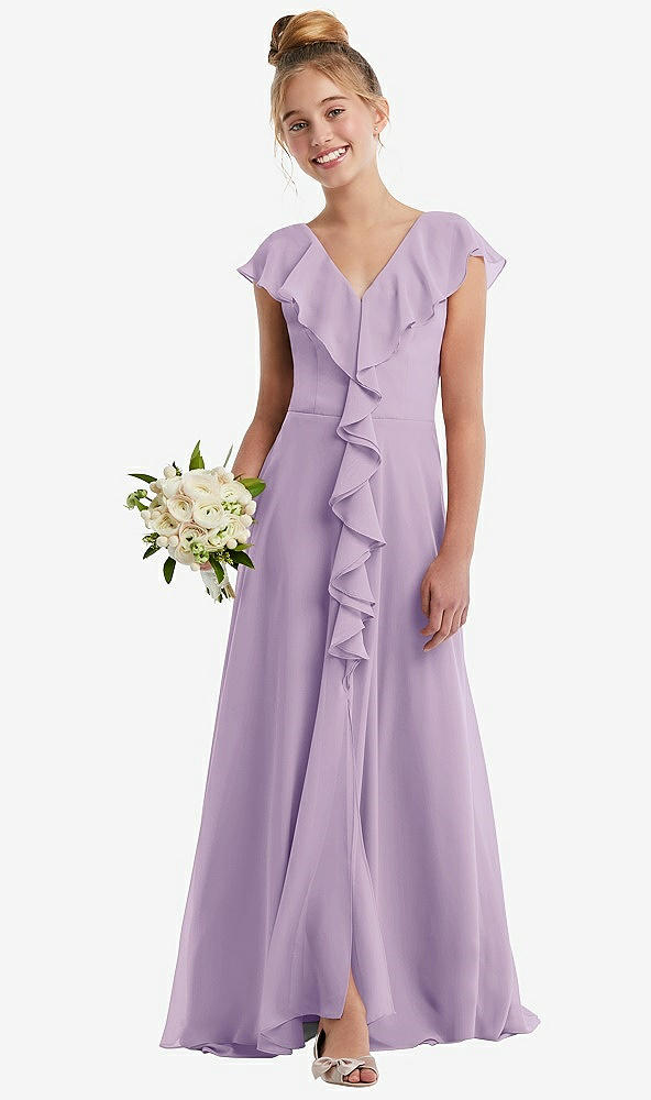 Front View - Pale Purple Cascading Ruffle Full Skirt Chiffon Junior Bridesmaid Dress