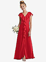 Front View Thumbnail - Parisian Red Cascading Ruffle Full Skirt Chiffon Junior Bridesmaid Dress