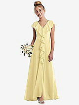 Front View Thumbnail - Pale Yellow Cascading Ruffle Full Skirt Chiffon Junior Bridesmaid Dress