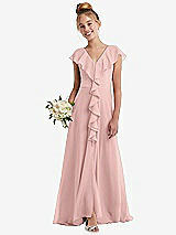 Front View Thumbnail - Rose - PANTONE Rose Quartz Cascading Ruffle Full Skirt Chiffon Junior Bridesmaid Dress