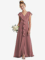 Front View Thumbnail - Rosewood Cascading Ruffle Full Skirt Chiffon Junior Bridesmaid Dress