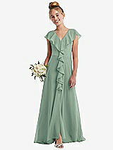 Front View Thumbnail - Seagrass Cascading Ruffle Full Skirt Chiffon Junior Bridesmaid Dress