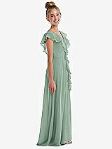 Side View Thumbnail - Seagrass Cascading Ruffle Full Skirt Chiffon Junior Bridesmaid Dress