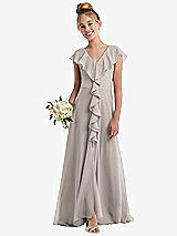 Front View Thumbnail - Taupe Cascading Ruffle Full Skirt Chiffon Junior Bridesmaid Dress