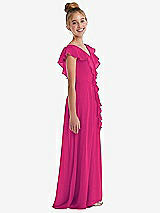Side View Thumbnail - Think Pink Cascading Ruffle Full Skirt Chiffon Junior Bridesmaid Dress
