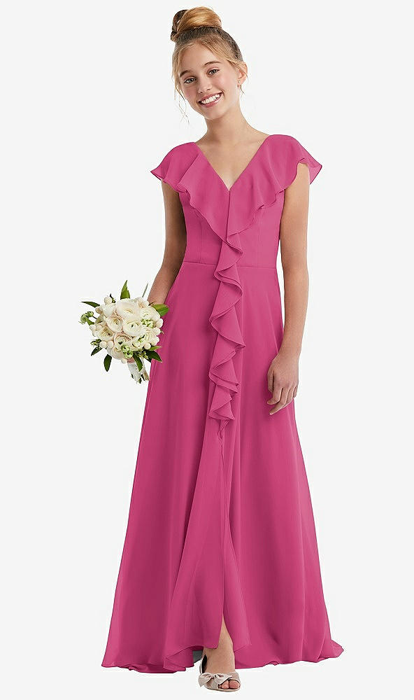 Front View - Tea Rose Cascading Ruffle Full Skirt Chiffon Junior Bridesmaid Dress