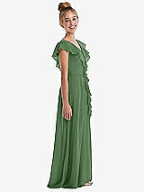 Side View Thumbnail - Vineyard Green Cascading Ruffle Full Skirt Chiffon Junior Bridesmaid Dress