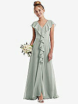 Front View Thumbnail - Willow Green Cascading Ruffle Full Skirt Chiffon Junior Bridesmaid Dress