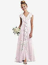 Front View Thumbnail - Watercolor Print Cascading Ruffle Full Skirt Chiffon Junior Bridesmaid Dress