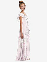 Side View Thumbnail - Watercolor Print Cascading Ruffle Full Skirt Chiffon Junior Bridesmaid Dress