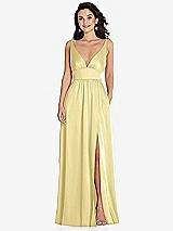 Front View Thumbnail - Pale Yellow Deep V-Neck Shirred Skirt Maxi Dress with Convertible Straps