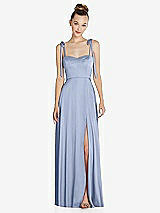 Front View Thumbnail - Sky Blue Tie Shoulder A-Line Maxi Dress with Pockets