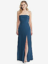 Front View Thumbnail - Dusk Blue Cuffed Strapless Maxi Dress with Front Slit
