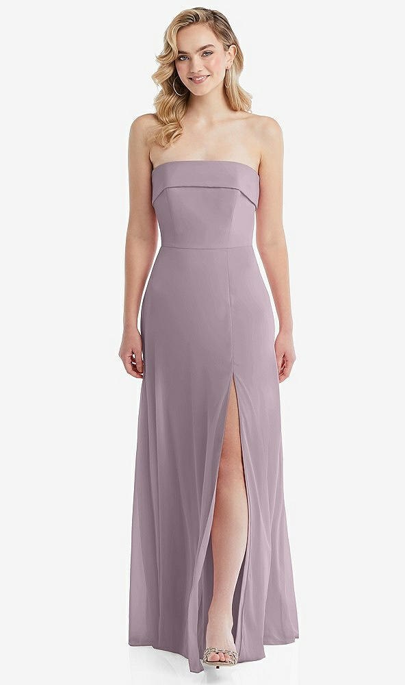 Front View - Lilac Dusk Cuffed Strapless Maxi Dress with Front Slit