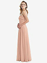 Side View Thumbnail - Pale Peach Cuffed Strapless Maxi Dress with Front Slit