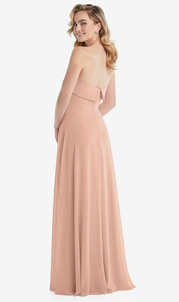 Back View - Pale Peach Cuffed Strapless Maxi Dress with Front Slit