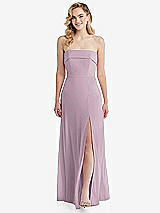 Front View Thumbnail - Suede Rose Cuffed Strapless Maxi Dress with Front Slit