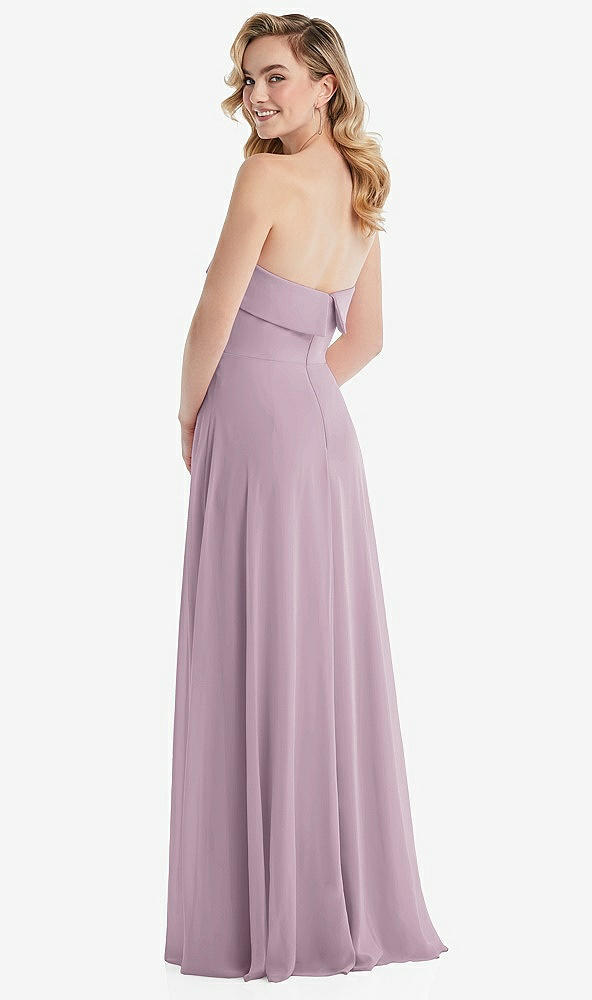 Back View - Suede Rose Cuffed Strapless Maxi Dress with Front Slit