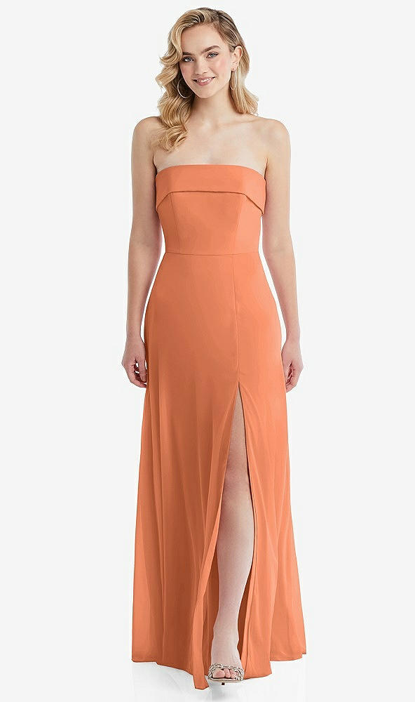Front View - Sweet Melon Cuffed Strapless Maxi Dress with Front Slit