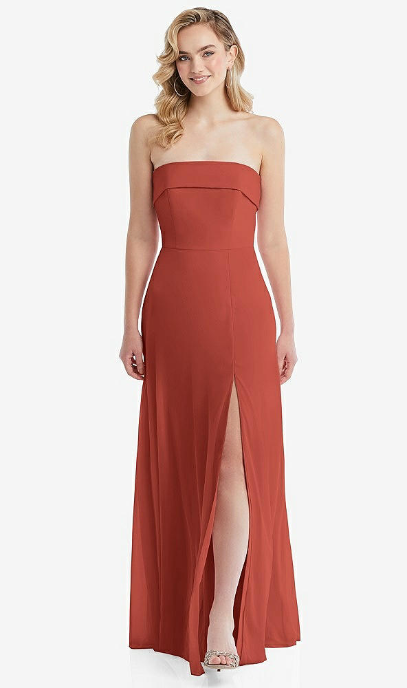 Front View - Amber Sunset Cuffed Strapless Maxi Dress with Front Slit
