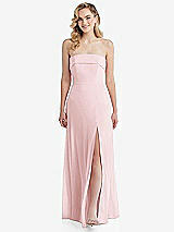 Front View Thumbnail - Ballet Pink Cuffed Strapless Maxi Dress with Front Slit