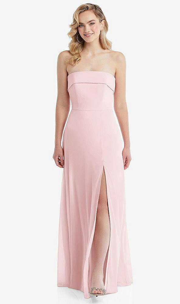 Front View - Ballet Pink Cuffed Strapless Maxi Dress with Front Slit