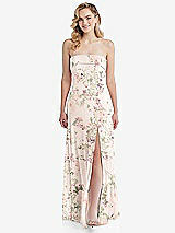 Front View Thumbnail - Blush Garden Cuffed Strapless Maxi Dress with Front Slit