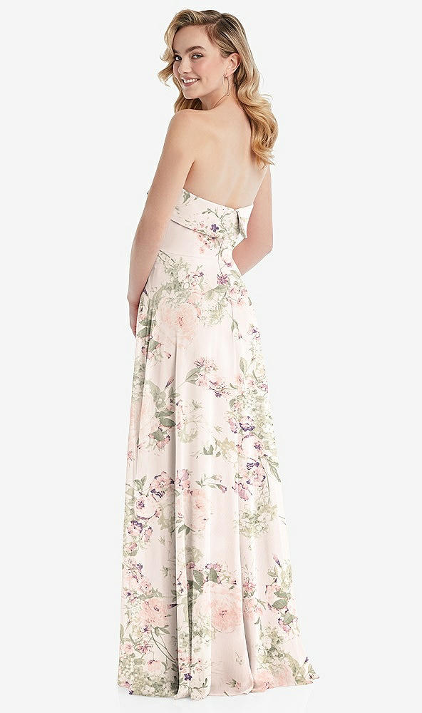 Back View - Blush Garden Cuffed Strapless Maxi Dress with Front Slit