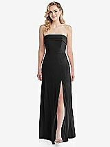 Front View Thumbnail - Black Cuffed Strapless Maxi Dress with Front Slit