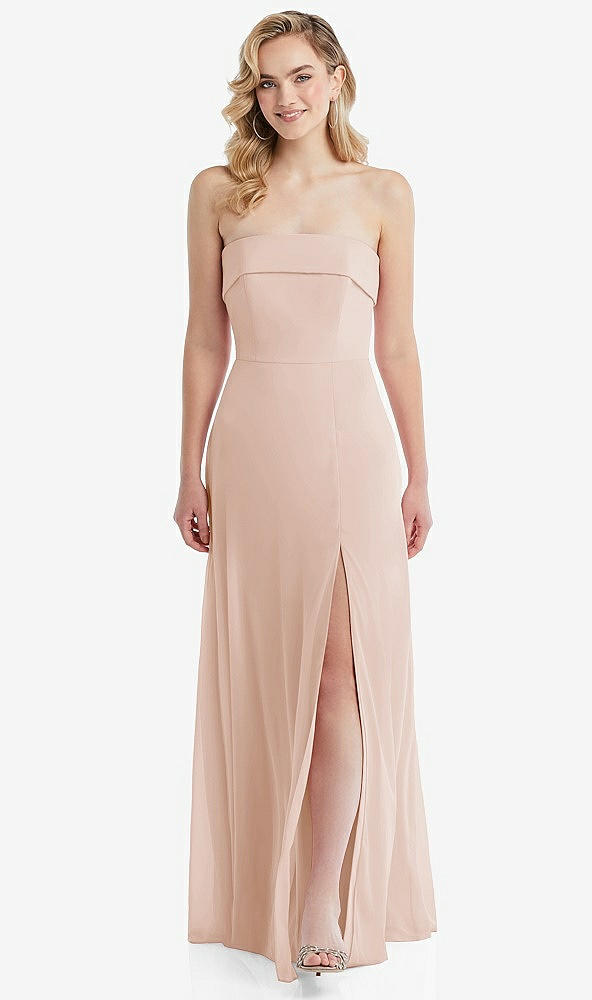 Front View - Cameo Cuffed Strapless Maxi Dress with Front Slit