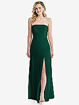 Front View Thumbnail - Hunter Green Cuffed Strapless Maxi Dress with Front Slit