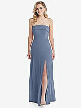 Front View Thumbnail - Larkspur Blue Cuffed Strapless Maxi Dress with Front Slit