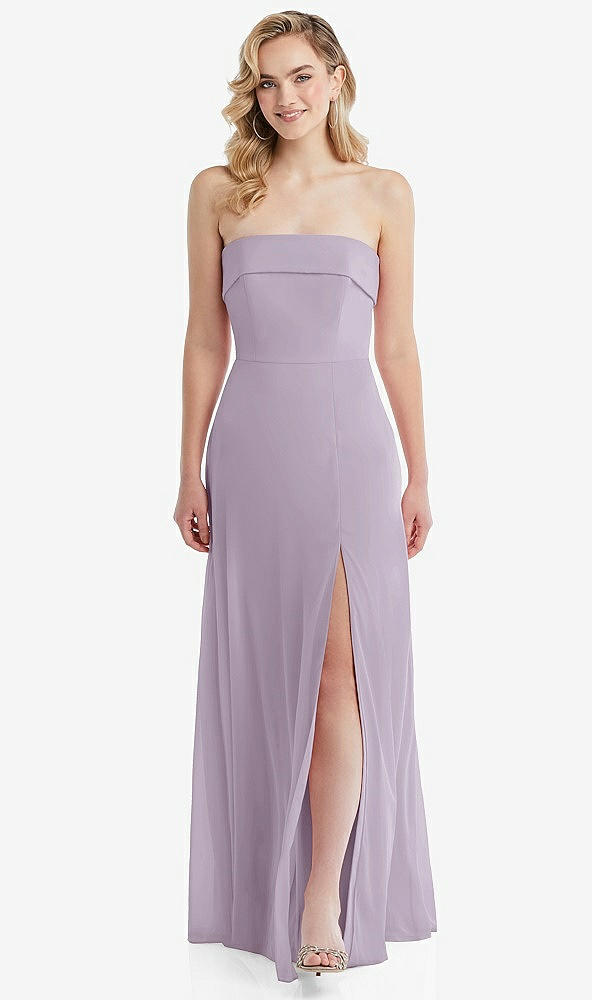 Front View - Lilac Haze Cuffed Strapless Maxi Dress with Front Slit