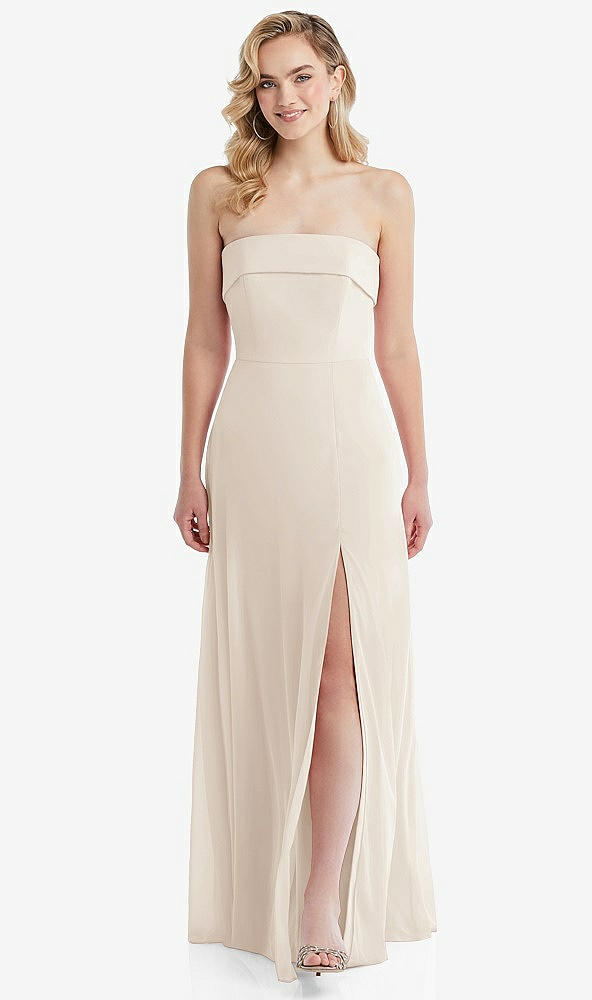 Front View - Oat Cuffed Strapless Maxi Dress with Front Slit
