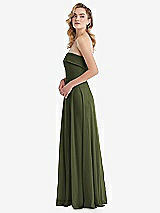 Side View Thumbnail - Olive Green Cuffed Strapless Maxi Dress with Front Slit