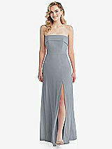 Front View Thumbnail - Platinum Cuffed Strapless Maxi Dress with Front Slit