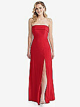 Front View Thumbnail - Parisian Red Cuffed Strapless Maxi Dress with Front Slit