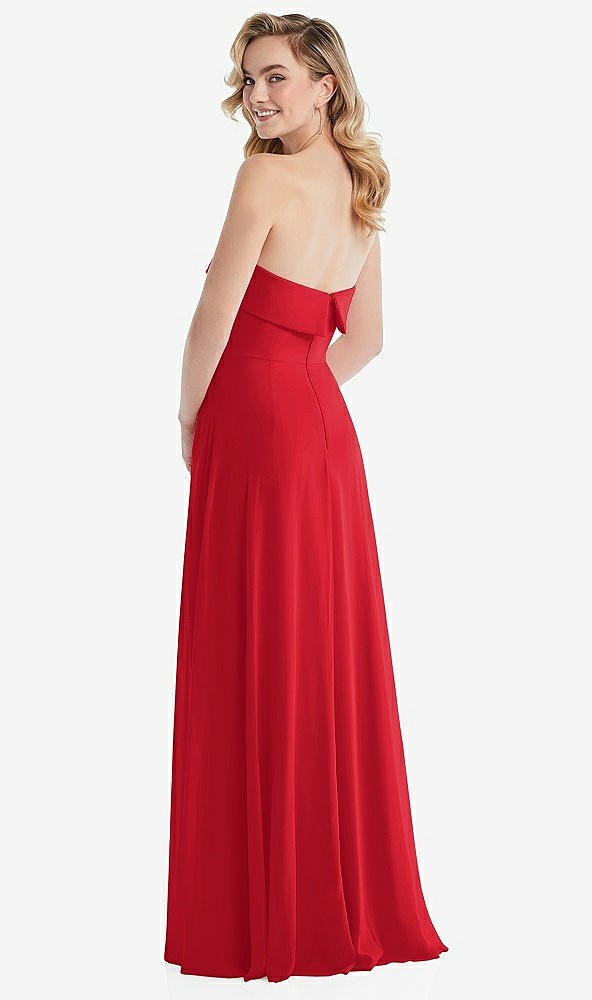 Back View - Parisian Red Cuffed Strapless Maxi Dress with Front Slit