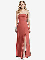 Front View Thumbnail - Coral Pink Cuffed Strapless Maxi Dress with Front Slit