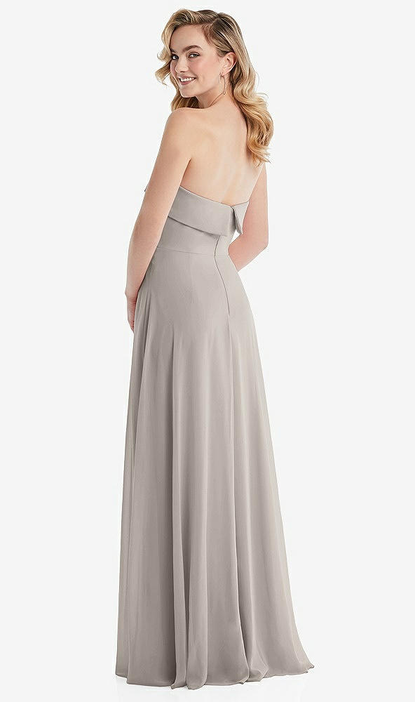Back View - Taupe Cuffed Strapless Maxi Dress with Front Slit