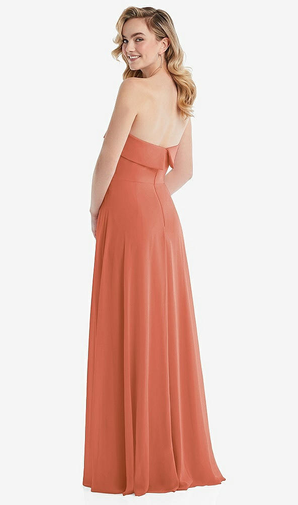 Back View - Terracotta Copper Cuffed Strapless Maxi Dress with Front Slit