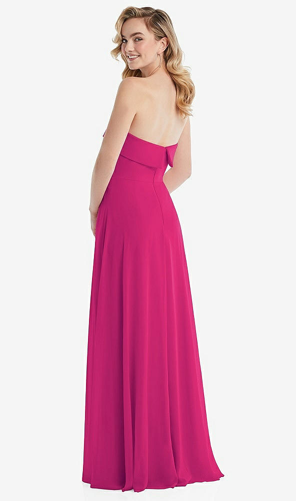 Back View - Think Pink Cuffed Strapless Maxi Dress with Front Slit