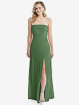 Front View Thumbnail - Vineyard Green Cuffed Strapless Maxi Dress with Front Slit