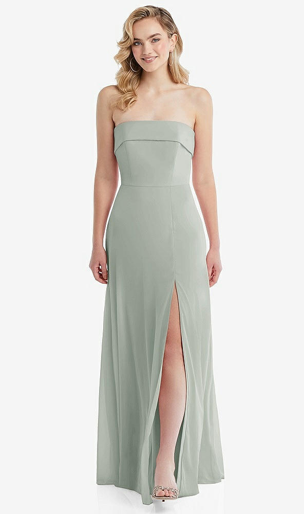 Front View - Willow Green Cuffed Strapless Maxi Dress with Front Slit
