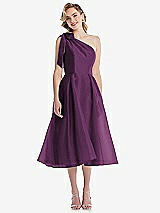 Front View Thumbnail - Aubergine Scarf-Tie One-Shoulder Organdy Midi Dress 