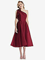 Front View Thumbnail - Burgundy Scarf-Tie One-Shoulder Organdy Midi Dress 