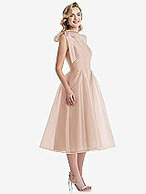 Side View Thumbnail - Cameo Scarf-Tie One-Shoulder Organdy Midi Dress 