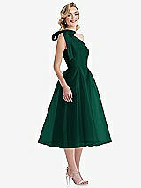 Side View Thumbnail - Hunter Green Scarf-Tie One-Shoulder Organdy Midi Dress 